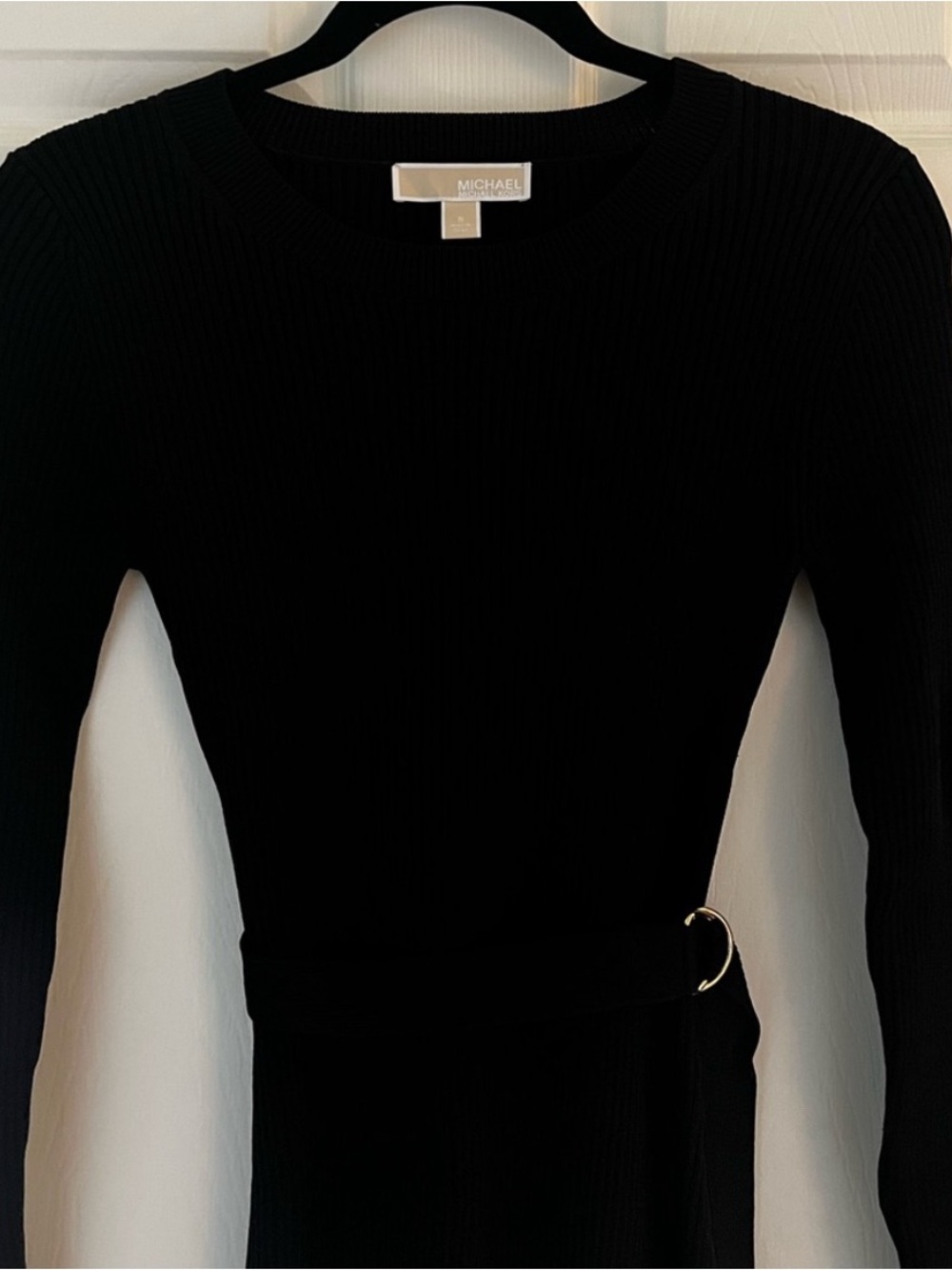Michael Kors Black Ribbed Long Sleeve Belted Dress